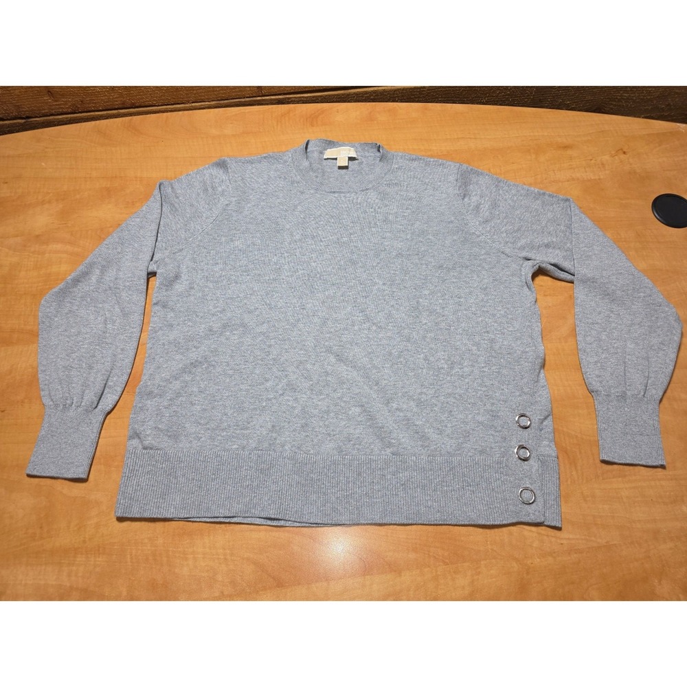Michael Kors Womens Heather Gray Grommet Side Slit Crew Neck Knit Sweater Top XL